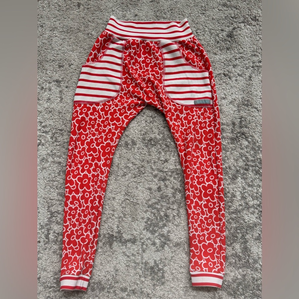 Swageez Red Floral Harem Jogger Pants | Striped Pockets | Kids size 10